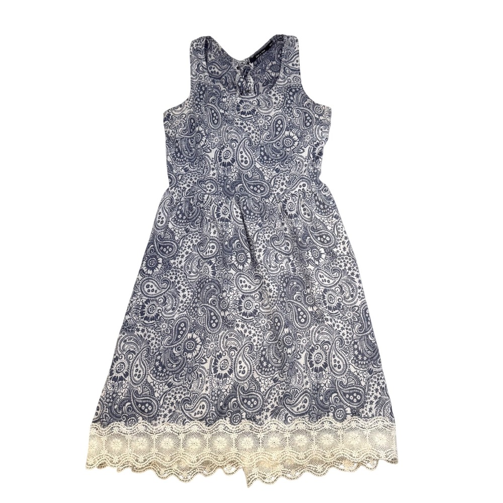 Doe & Rae Womens‎ Navy Blue Paisley Lace Trim Sleeveless Dress Small 3012D